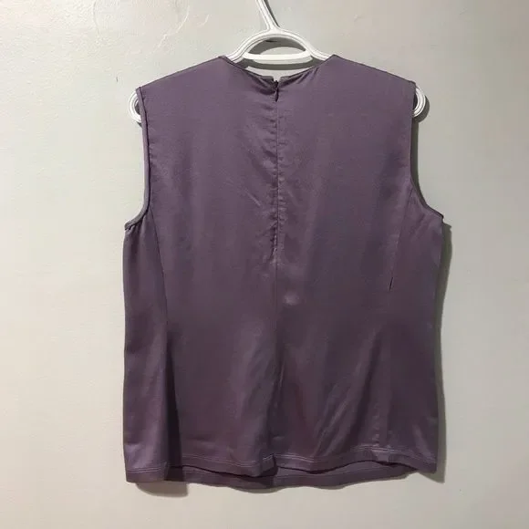 Ellen Tracy Women Purple 100% Silk Sleeveless Tops - Picture 2 of 4